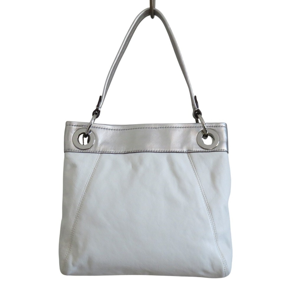 Coach Ashley‎ White Leather Metallic Silver Trim Shoulder Crossbody Bag F17605 - Picture 3 of 8